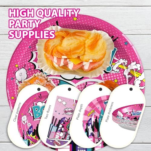 96 Pcs Pink Hero Birthday Party Tableware Set