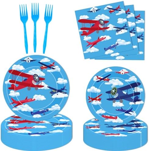 Vetwo Airplane Party Plates Napkins Tableware Set