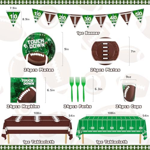 Football Party Supplies Set Serves 24