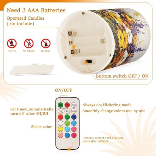 Yellow White Purple Flameless Candles with Remote Control Set of 2