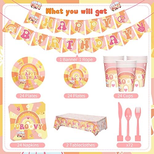 189 Pcs Groovy Retro Boho Birthday Tableware Set