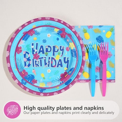 Hawaiian Birthday Plates Napkins Set 24 96Pcs