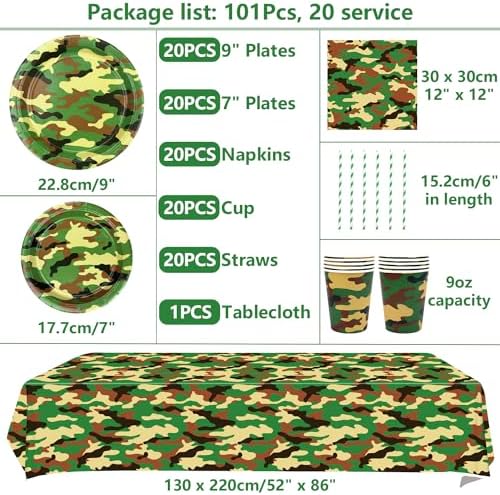 Camo Party Tableware Set for 20 Guests