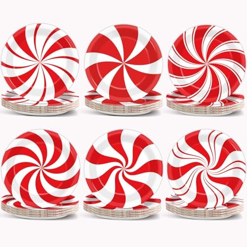 Wiooffen 80Pcs Christmas Peppermint Plates Party Supplies