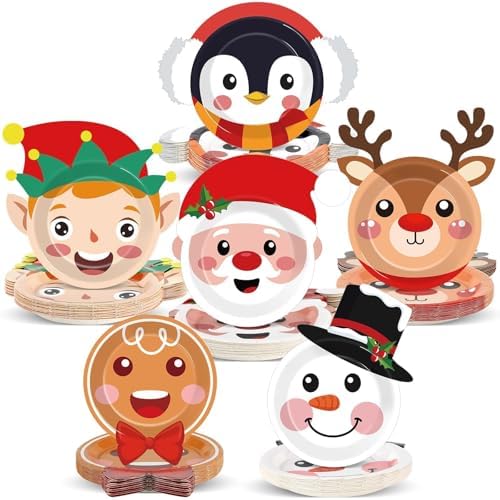 Wiooffen 80 Pcs Christmas Paper Plates Party Supplies