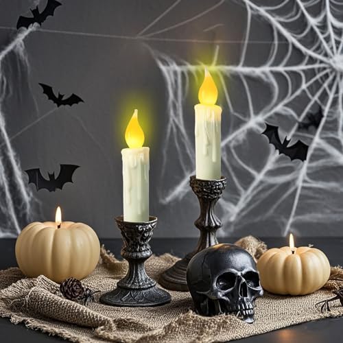 Real Wax Flameless Taper Candles with Timer Set of 2