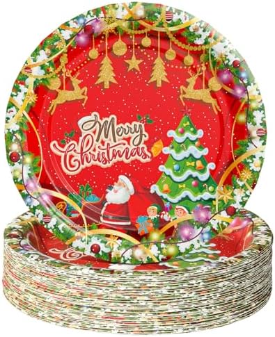 AFZMON 50 Pack 7 Inch Christmas Tree Themed Disposable Plates
