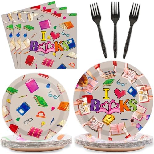 Wiooffen 96 Pcs Book Themed Party Plates Napkins Set for 24 Guests