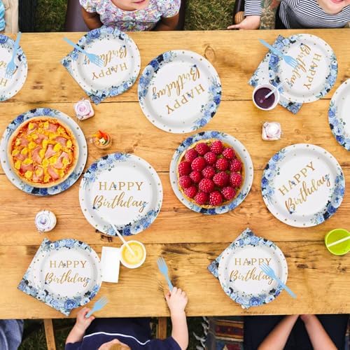 Grencian Blue Flower Party Tableware Set 96 Pcs for 24 Guests