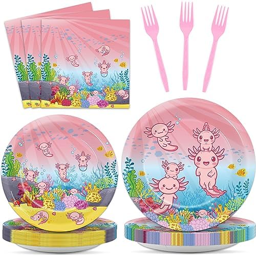 96pcs Pink Axolotl Plates Napkins Party Set for 24 Guests