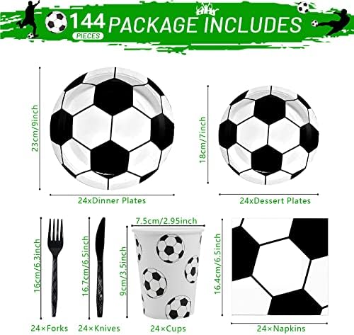 144Pcs Soccer Party Supplies Set for 24 Guests