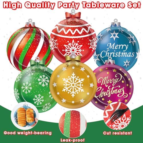 60 Count Christmas Ball Shaped Paper Plates Set