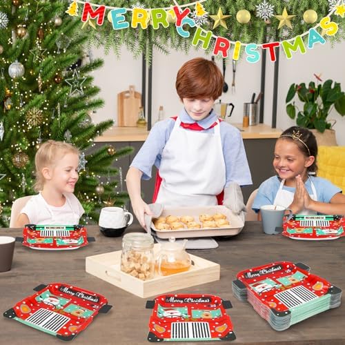 BFUN Santa Claus Bus Christmas Paper Plates 50 Count