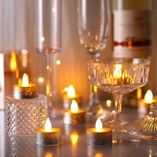 Retisee 48Pcs Flameless LED Tea Lights Gold Silver