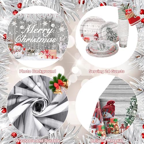 195PCS Silver Christmas Party Supplies Tableware Set for 24 Guests
