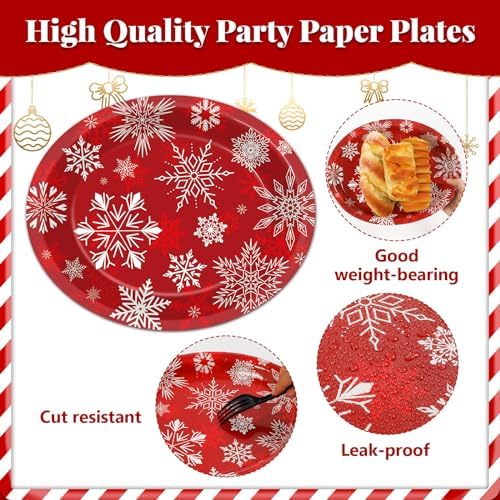 ZOIIWA 50 Pcs Christmas Snowflake Paper Plates 11x9 Inch