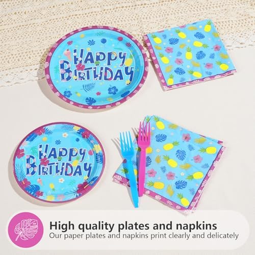 Hawaiian Birthday Plates Napkins Set 24 96Pcs