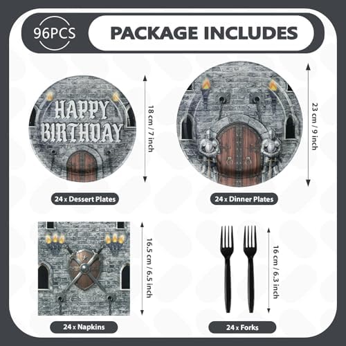 Grencian Medieval Castle Party Plates Napkins Set for 24 Guests