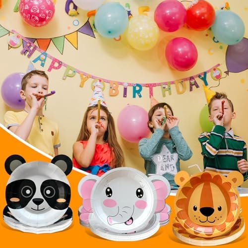 90 Count Animal Shaped Paper Plates for Jungle Safari Parties