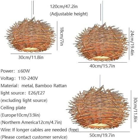 Style Rattan Cage Chandelier Woven Beige Wicker Rustic Pendant Light
