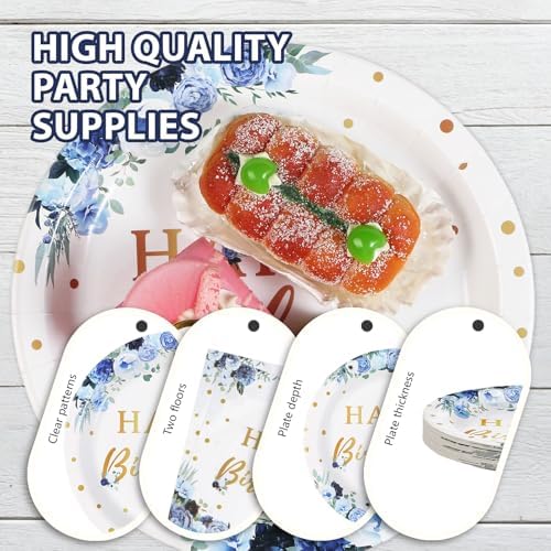 Grencian Blue Flower Party Tableware Set 96 Pcs for 24 Guests