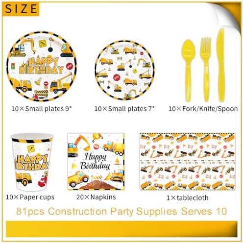 Construction Birthday Party Supplies Set 81 Pcs
