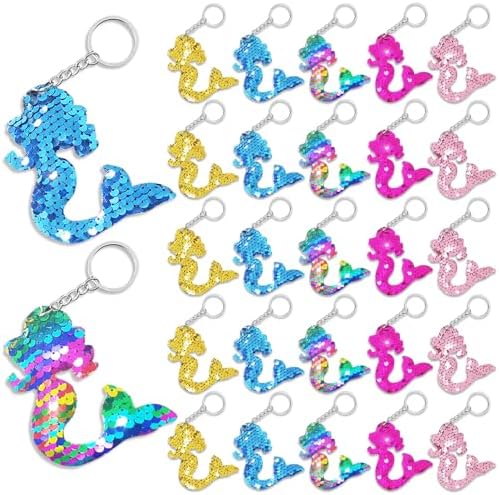 CiciBear 25 Pack Mermaid Sequin Keychains