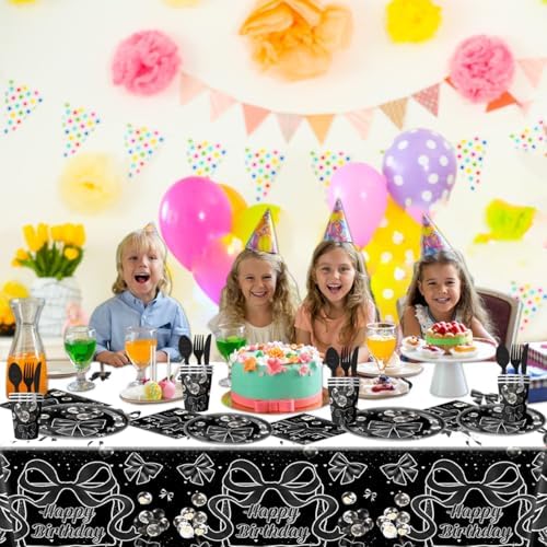 81Pcs Black Bow Party Tableware Set