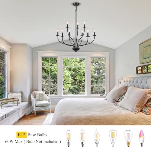 Black Farmhouse Chandelier 9 Light 2 Tier Dimmable Dining Room Light