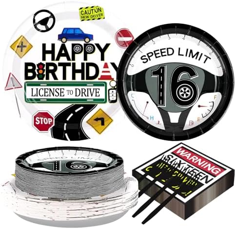 200Pcs Drivers License 16th Birthday Party Plates Napkins Set