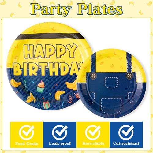 96Pcs Yellow Birthday Themed Party Tableware Set for Kids