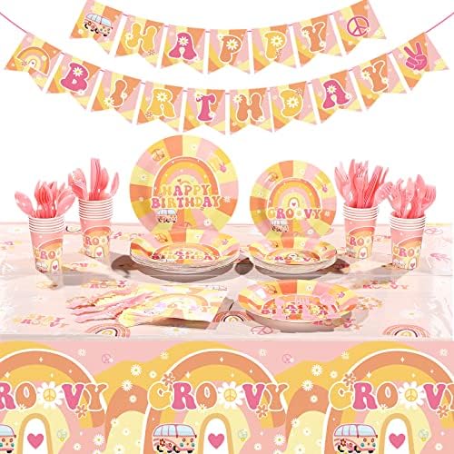 189 Pcs Groovy Retro Boho Birthday Tableware Set