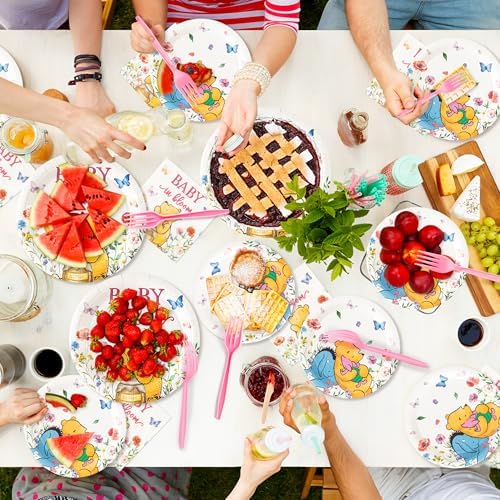 Wildflower Winnie Party Plates Set - 96PCS Disposable Dinnerware for 24 Guests