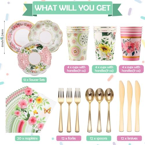 Teenyyou 121 Pcs Floral Tea Party Dinnerware Set