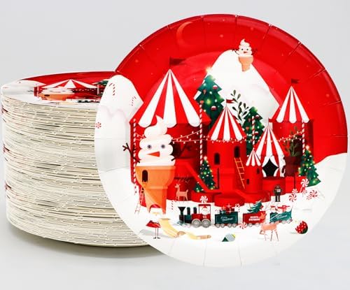 GOGUOGOFA 50Pcs Christmas Tree Paper Plates