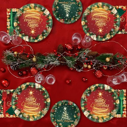 96PCS Christmas Party Supplies - Plates Napkins Decorations