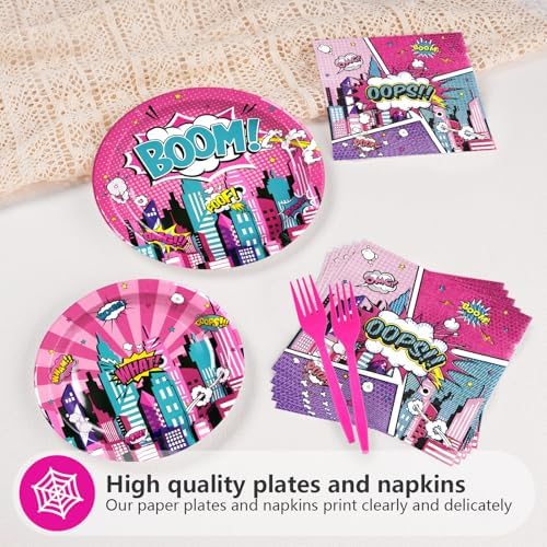 96 Pcs Pink Hero Birthday Party Tableware Set