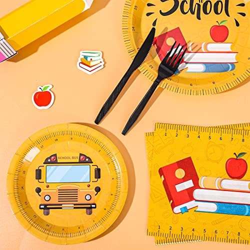 Whaline 175Pcs Back to School Tableware Set Yellow Scales Prints