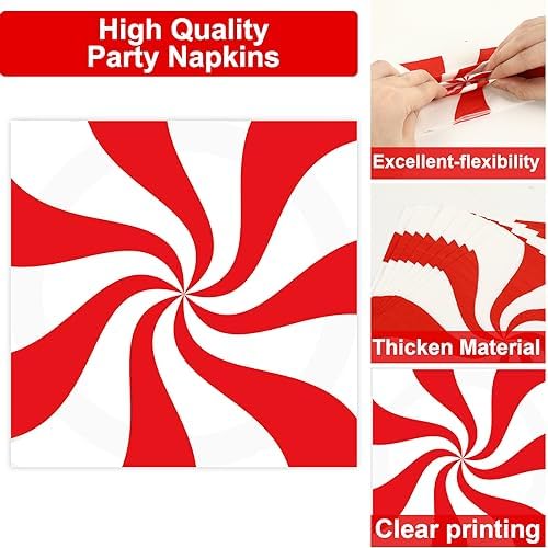 100Pcs Christmas Candy Cane Party Plates and Napkins Set
