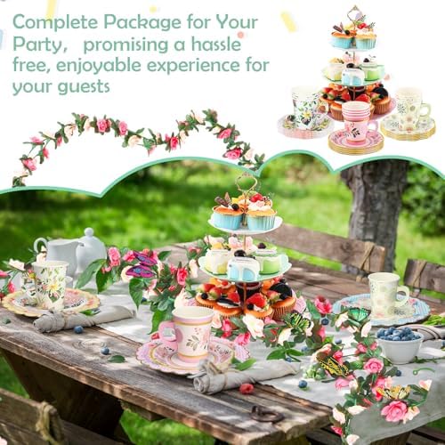 Teenyyou 121 Pcs Floral Tea Party Dinnerware Set