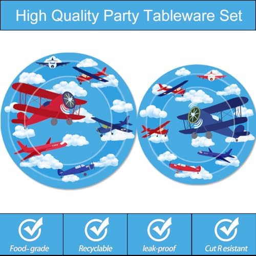 Vetwo Airplane Party Plates Napkins Tableware Set