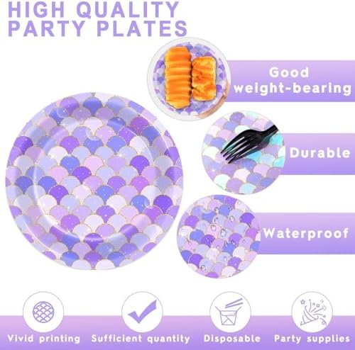48PCS Mermaid Party Plates Under The Sea Theme Set