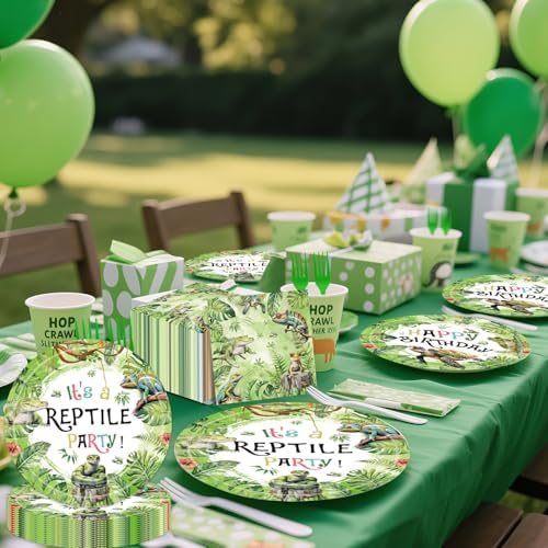 96 Pcs Reptile Snake Party Plates Napkins Set