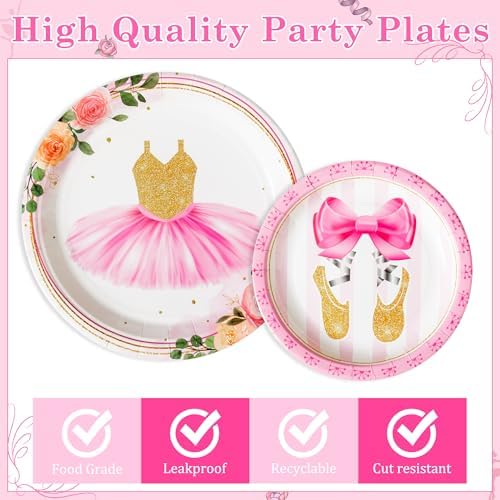96Pcs Ballerina Party Plates Set for 24 Guests