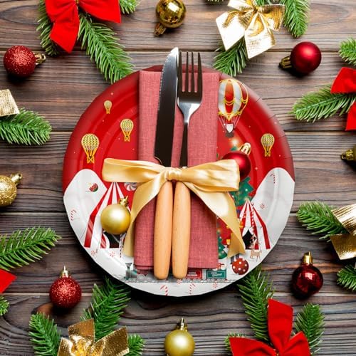 AFZMON 50 Pack Red Reindeer Christmas Plates