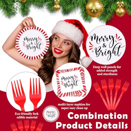 Lounsweer 96 Pcs Christmas Party Supplies Paper Plates and Napkins Set