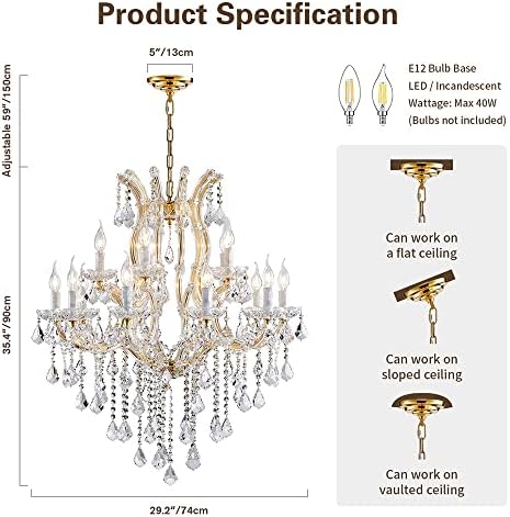 Modern Gold Chandelier Light Fixture with 15 Lights and 2 Layers