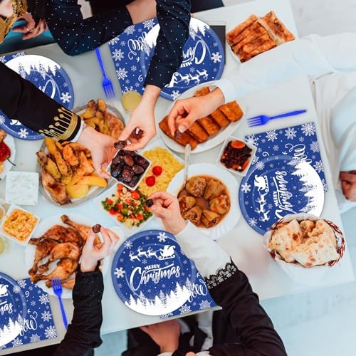 200Pcs Blue Christmas Plates Napkins Tableware Set for 50 Guests