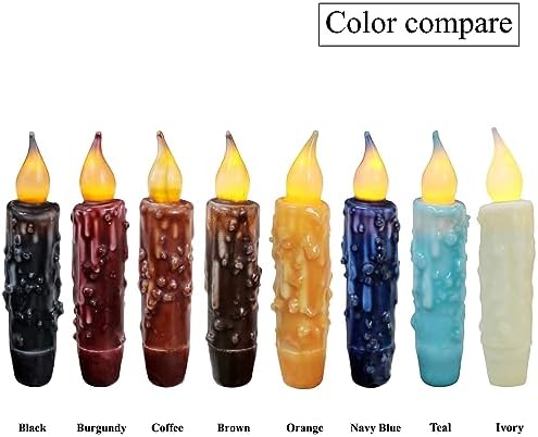 CVHOMEDECO Real Wax LED Timer Taper Candles 4-34 Inch Brown 2 Pack