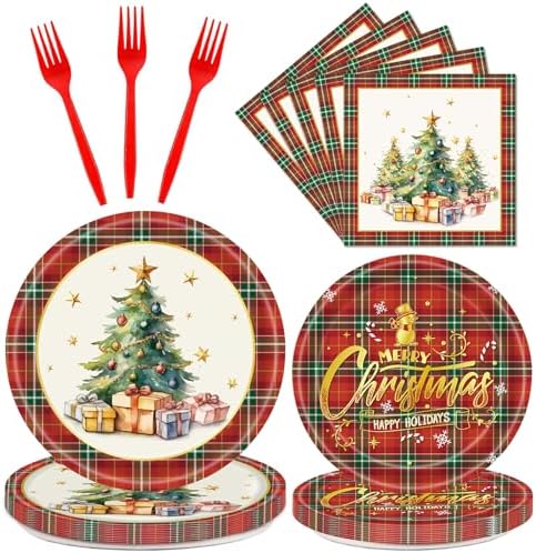 Dixutzi 96Pcs Christmas Plates and Napkins Set